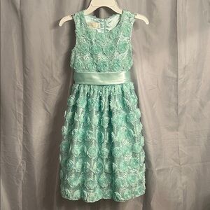American Princess Aqua Floral Kids Dress sparkle girls Sz 8